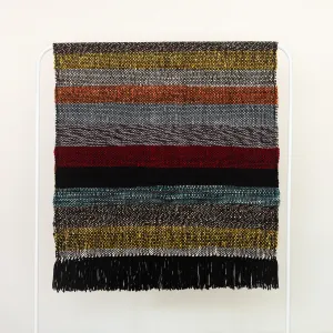 Handwoven Merino Wool Blanket – Black Base with Vibrant Stripes and Fringes