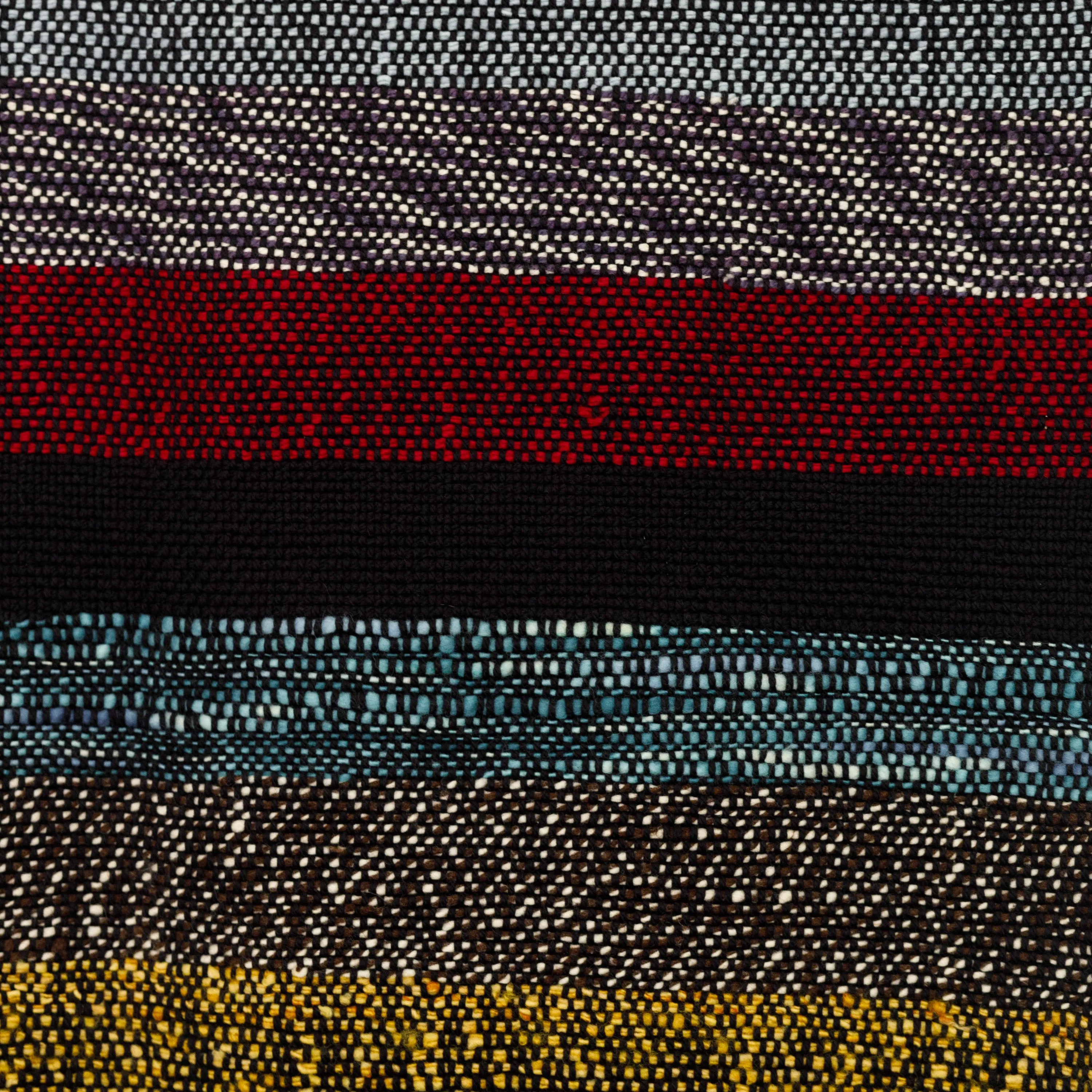 Handwoven Merino Wool Blanket – Black Base with Vibrant Stripes and Fringes