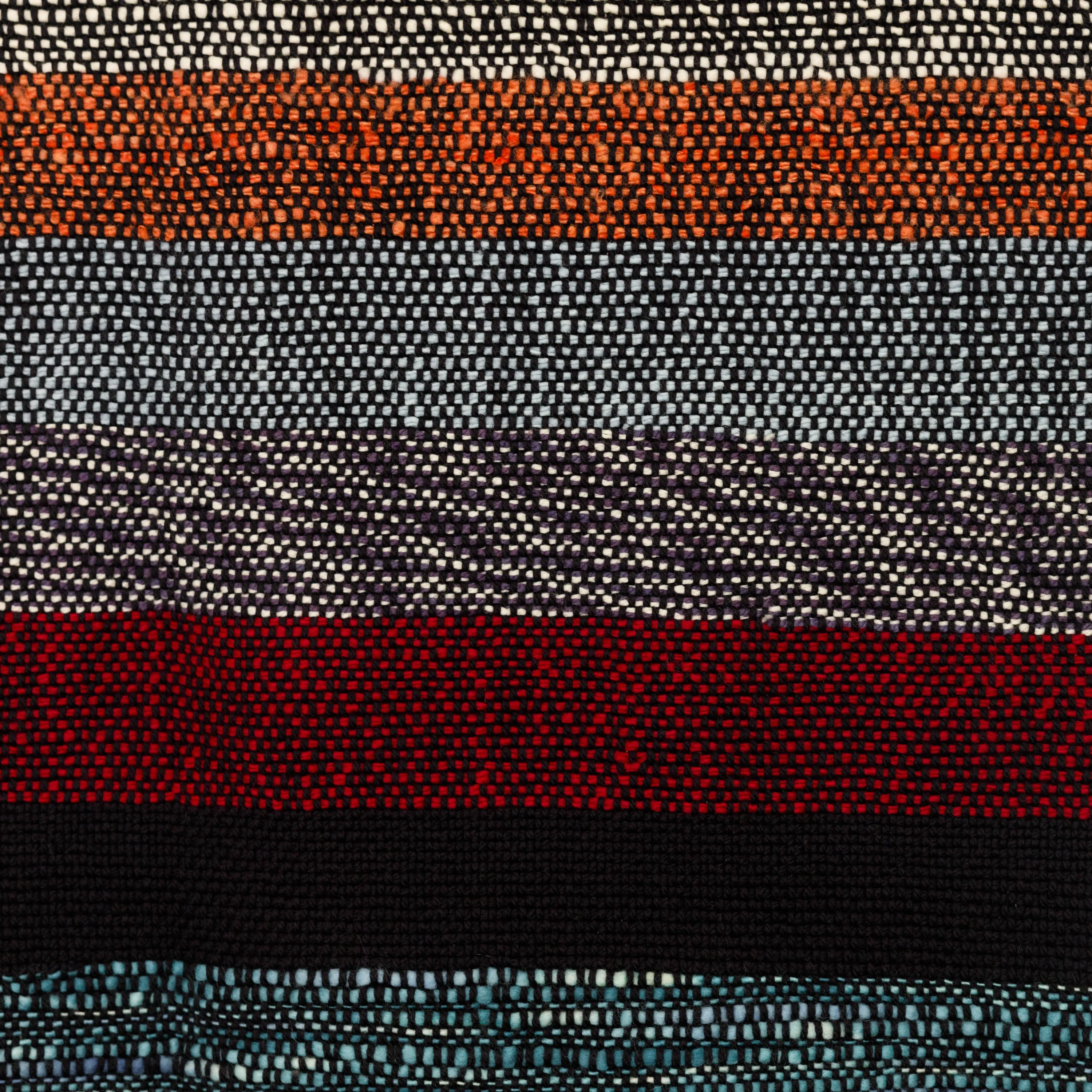 Handwoven Merino Wool Blanket – Black Base with Vibrant Stripes and Fringes