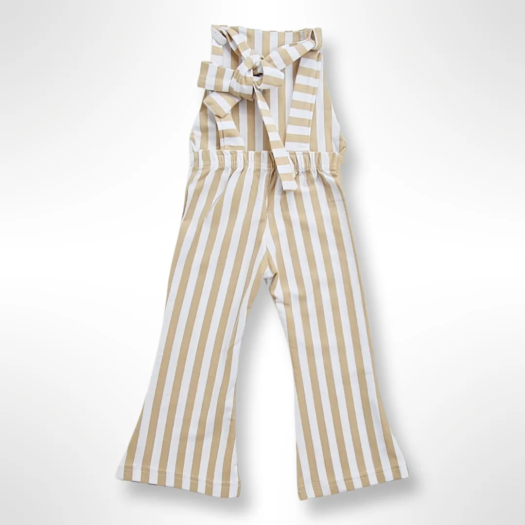 Harlow Bell Bottom Striped Jumpsuit - Beige