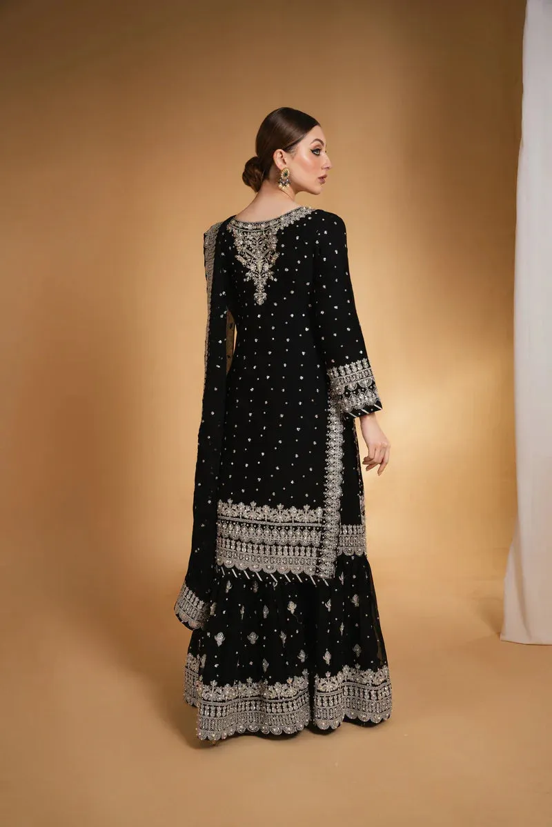Haseen's Luxury Embroidered Chiffon Unstitched 4 Pieces Collection Black Beauty