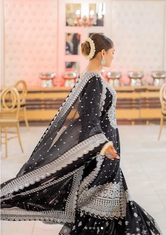 Haseen's Luxury Embroidered Chiffon Unstitched 4 Pieces Collection Black Beauty