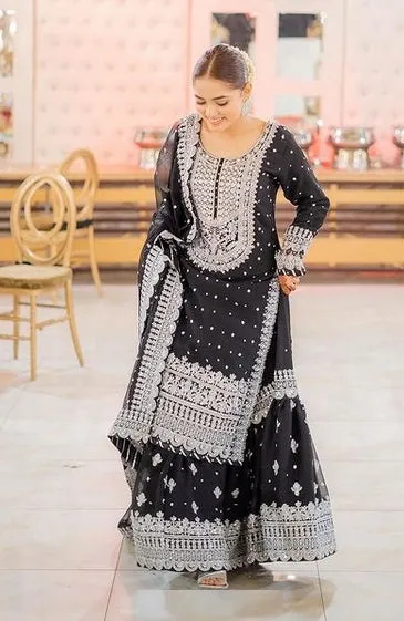 Haseen's Luxury Embroidered Chiffon Unstitched 4 Pieces Collection Black Beauty