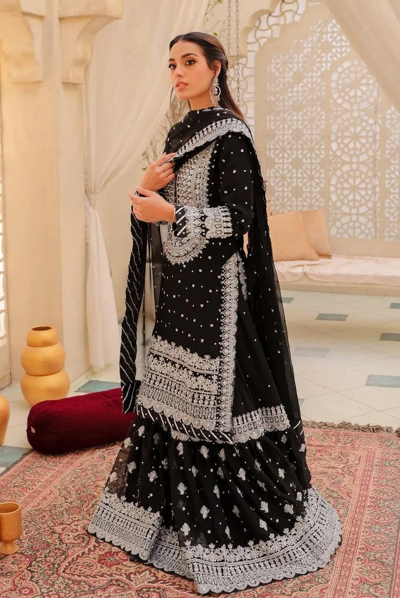 Haseen's Luxury Embroidered Chiffon Unstitched 4 Pieces Collection Black Beauty