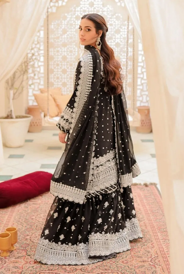 Haseen's Luxury Embroidered Chiffon Unstitched 4 Pieces Collection Black Beauty