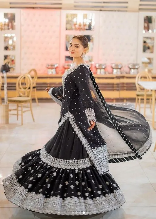 Haseen's Luxury Embroidered Chiffon Unstitched 4 Pieces Collection Black Beauty