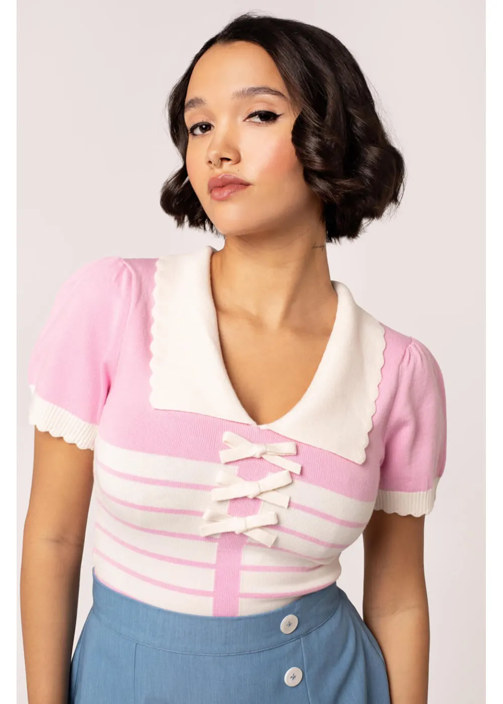 Hell Bunny Jennie Bow 40's Top Pink