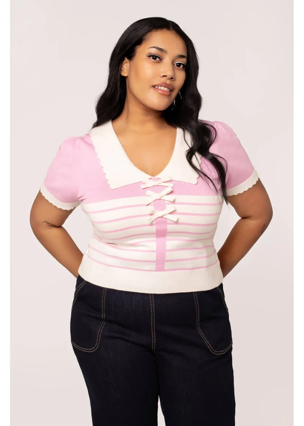 Hell Bunny Jennie Bow 40's Top Pink