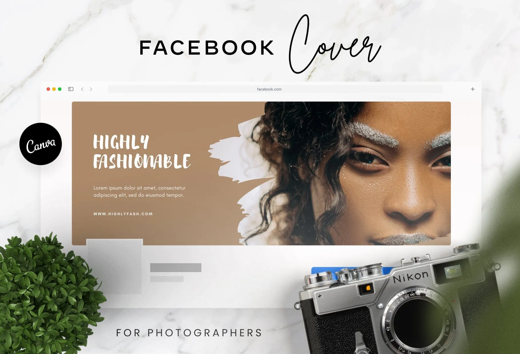 Highly Fashionable Studio Facebook Cover for Photographers Editable Canva Template