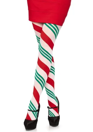Holiday Pantyhose Candy Cane Striped Tights Red White Green