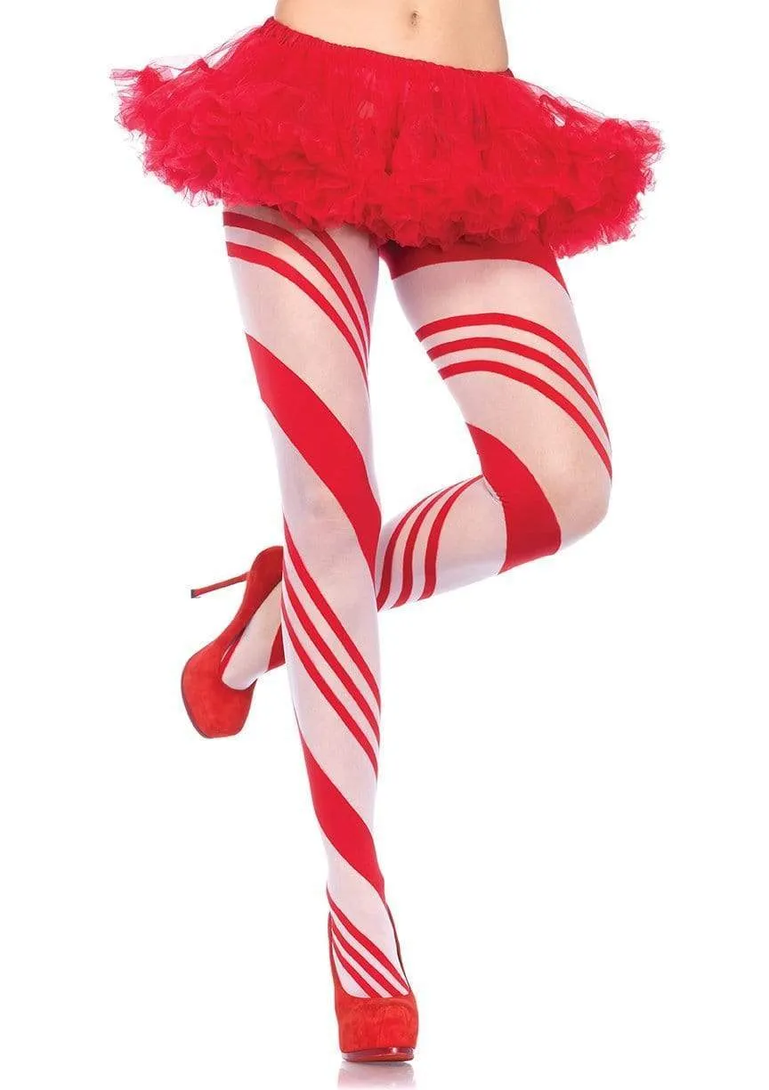 Holiday Pantyhose Candy Cane Striped Tights Red White Green