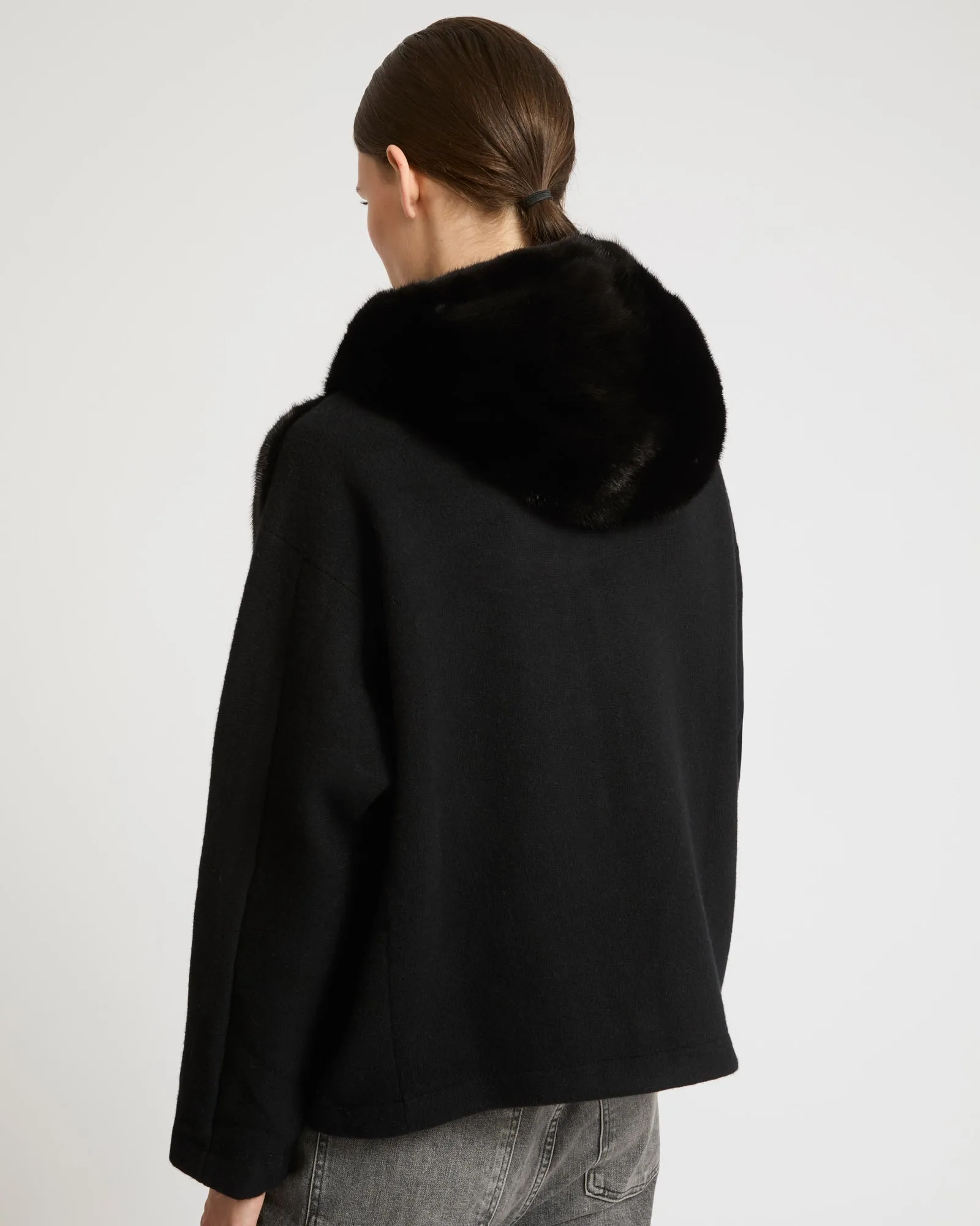 Hooded jacket in knit and mink fur