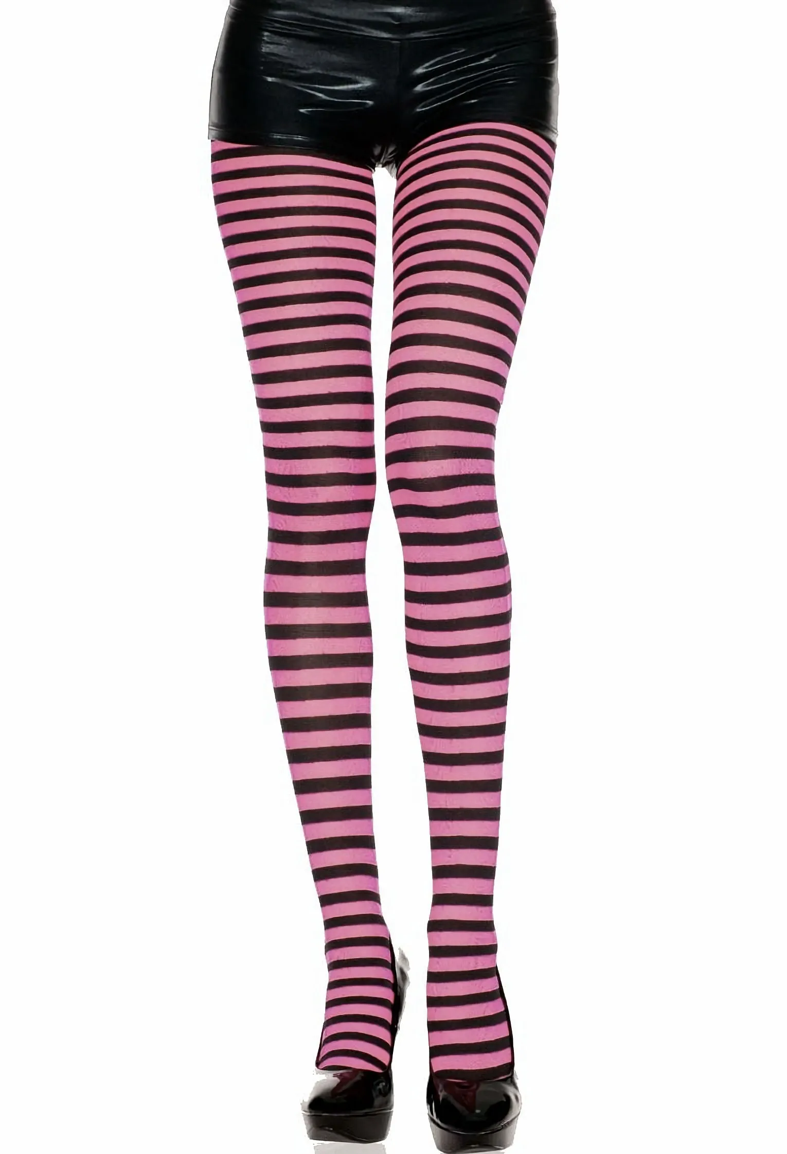 Horizontal Striped Tights Pantyhose Pink / Black