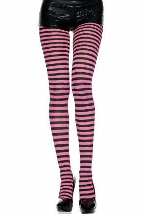 Horizontal Striped Tights Pantyhose Pink / Black