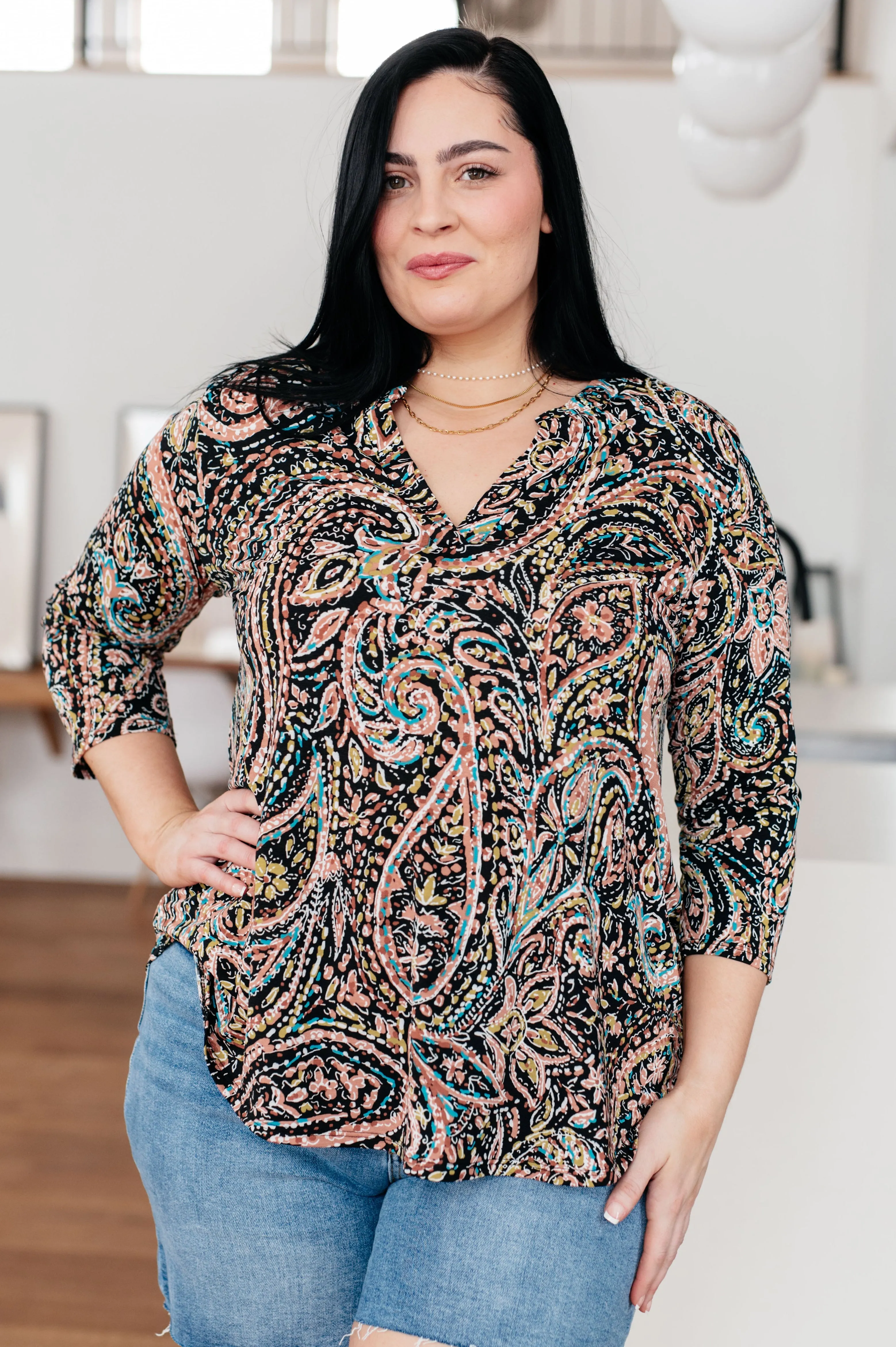 I Think Different Top in Teal Paisley