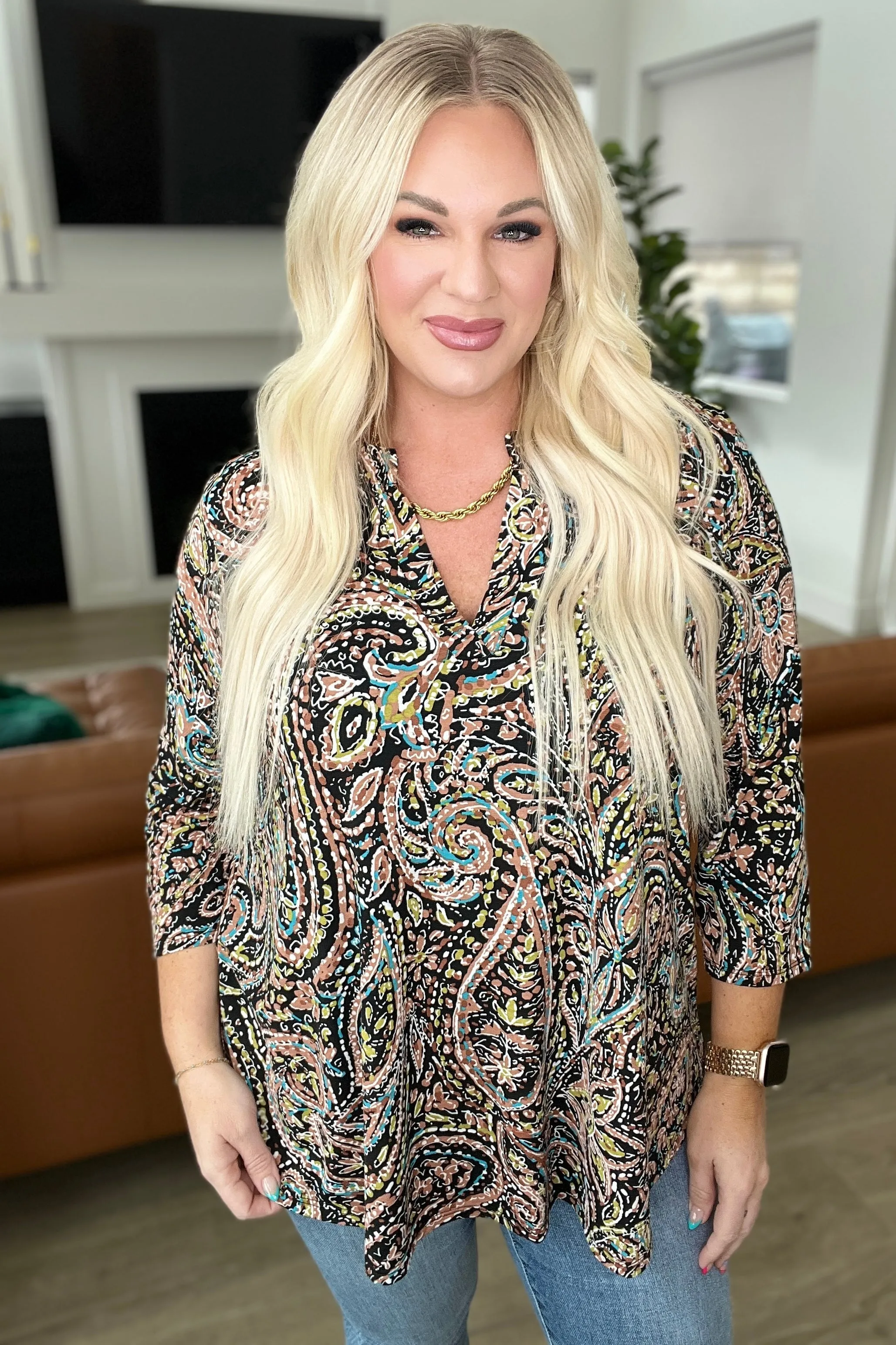 I Think Different Top in Teal Paisley