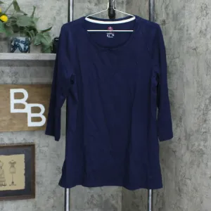 Isaac Mizrahi Live! Pima Cotton Tunic Top with Long Side Slits Navy Large