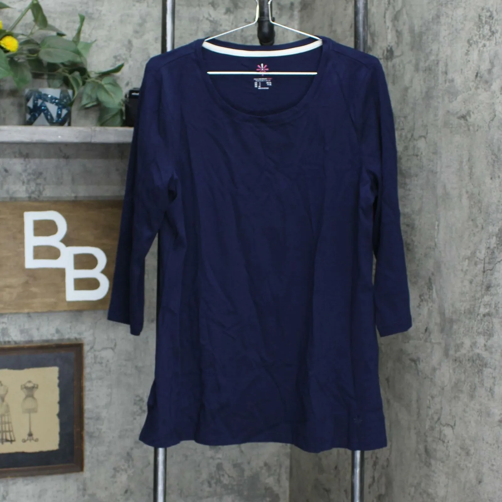 Isaac Mizrahi Live! Pima Cotton Tunic Top with Long Side Slits Navy Large
