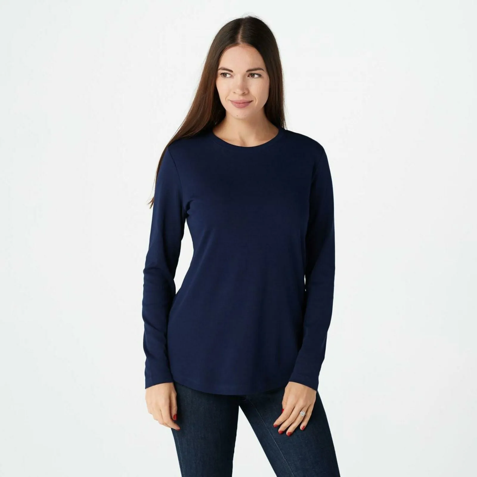 Isaac Mizrahi Live! Women's Pima Cotton Crew Knit Top Dark Navy Medium