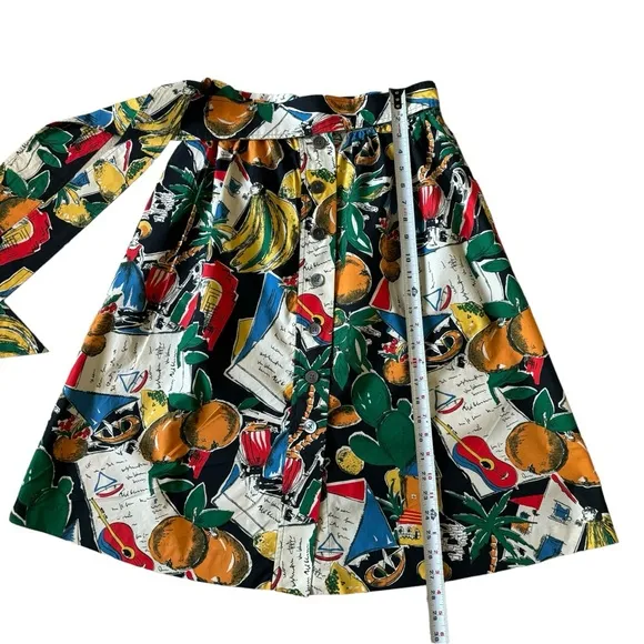 J. CREW POSTCARD SPAIN PRINTED NOVELTY MIDI SKIRT SZ 0