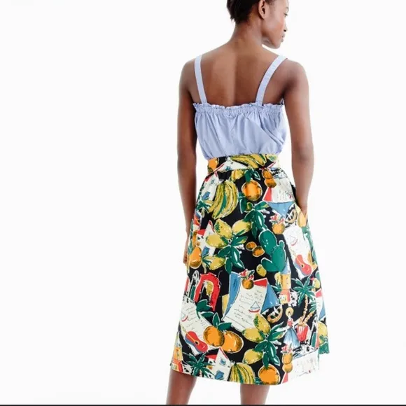 J. CREW POSTCARD SPAIN PRINTED NOVELTY MIDI SKIRT SZ 0