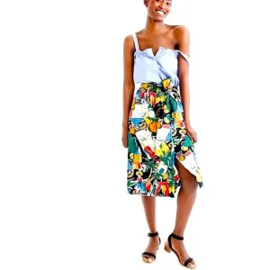 J. CREW POSTCARD SPAIN PRINTED NOVELTY MIDI SKIRT SZ 0