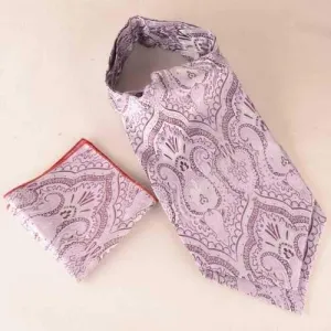 Jacquard Pocket Square and Ascot Cravat Set - Suede Rose