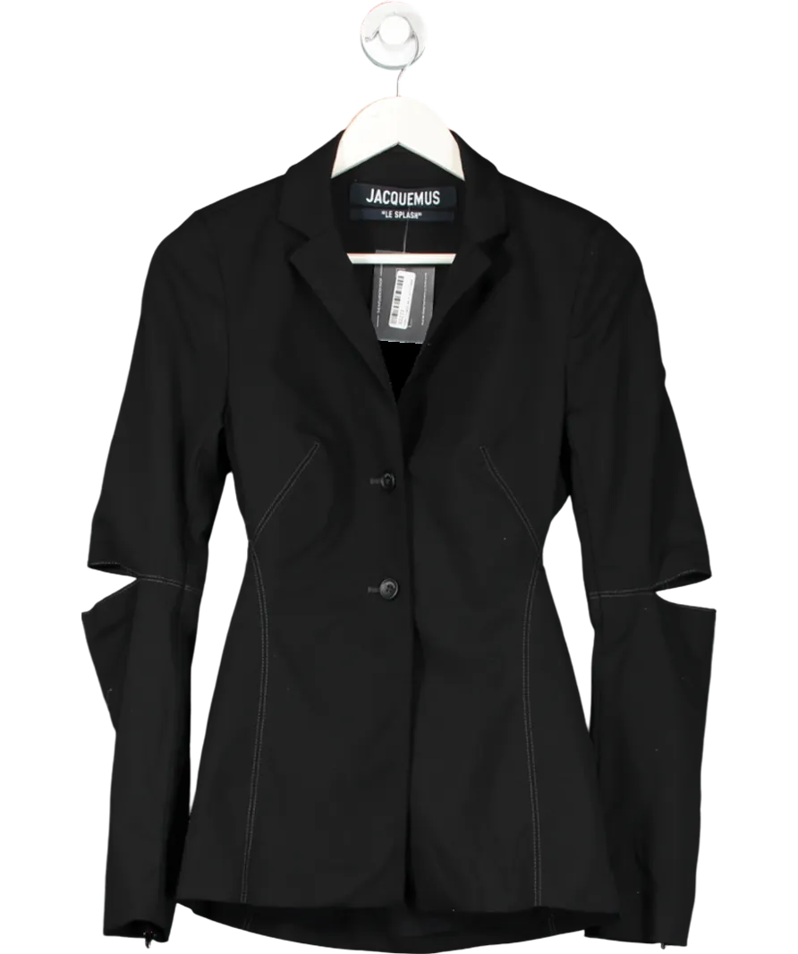 JACQUEMUS Black Melo Cutout Wool Blend Grain De Poudre Blazer UK 8