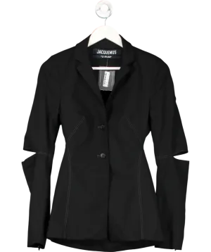 JACQUEMUS Black Melo Cutout Wool Blend Grain De Poudre Blazer UK 8