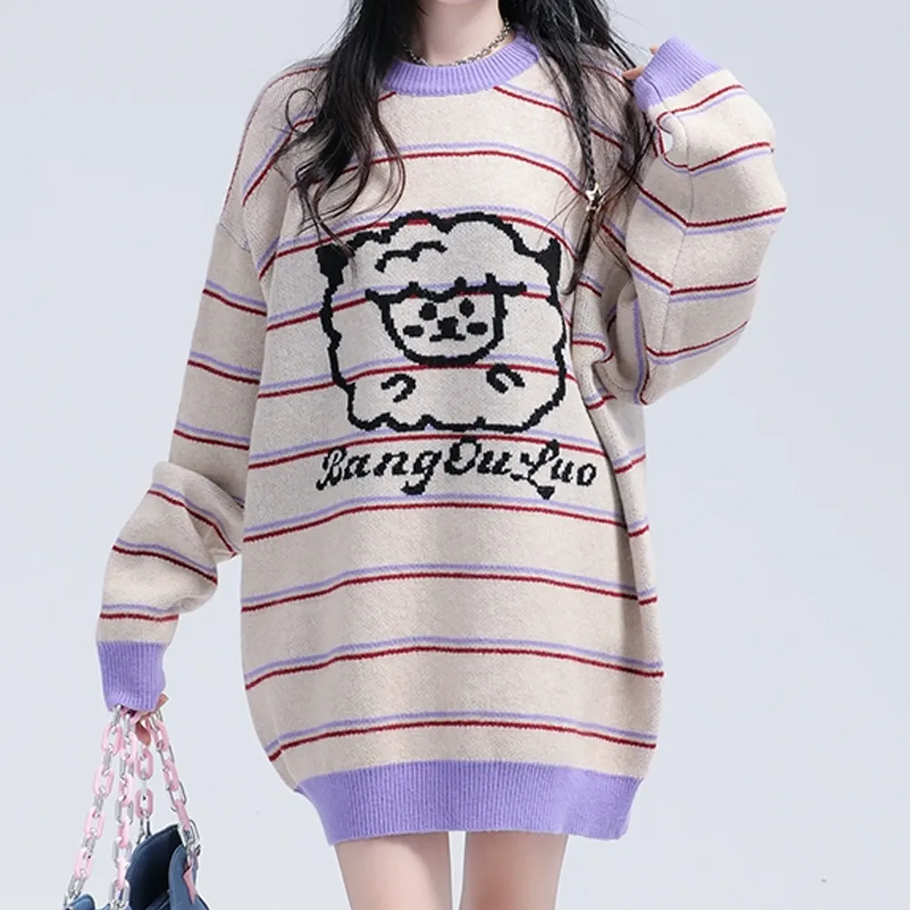 Japanese Retro Striped Lamb Sweater