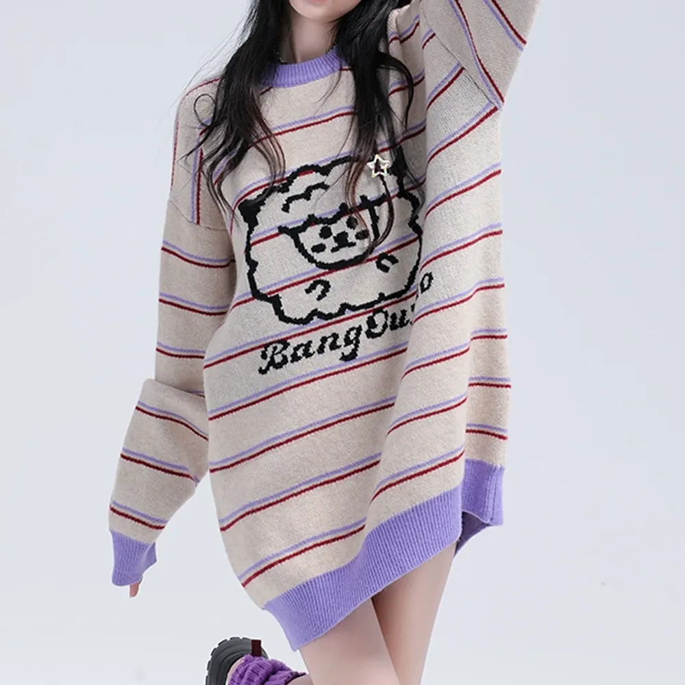 Japanese Retro Striped Lamb Sweater