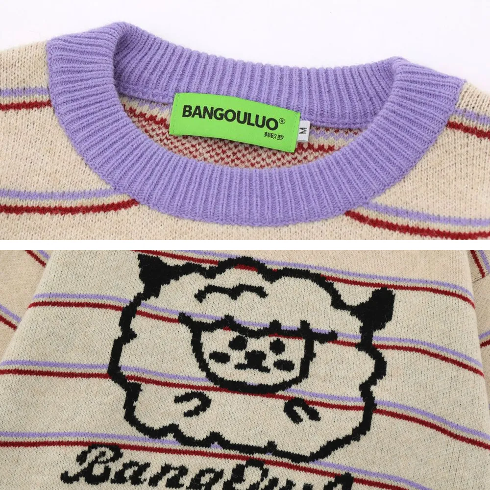 Japanese Retro Striped Lamb Sweater