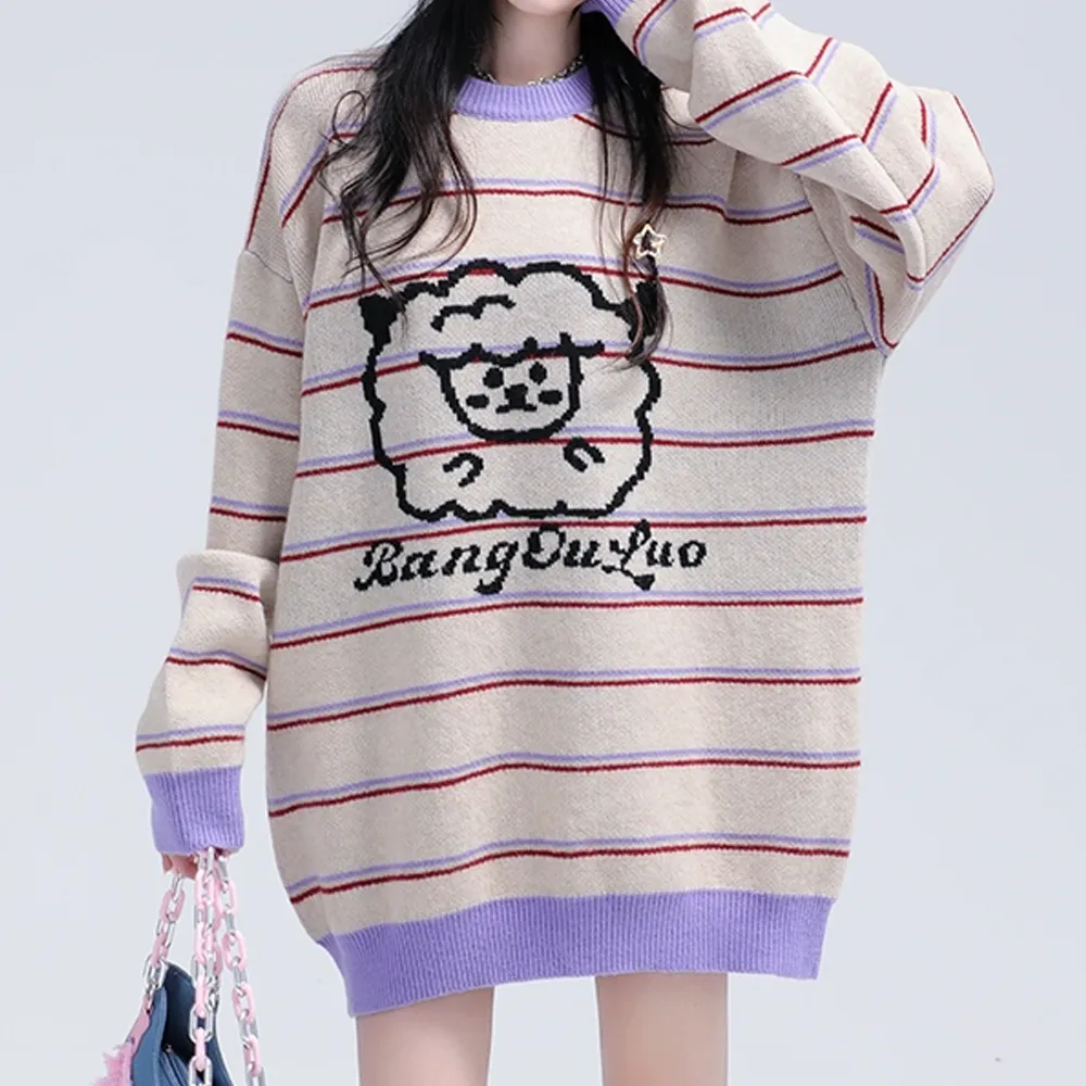 Japanese Retro Striped Lamb Sweater