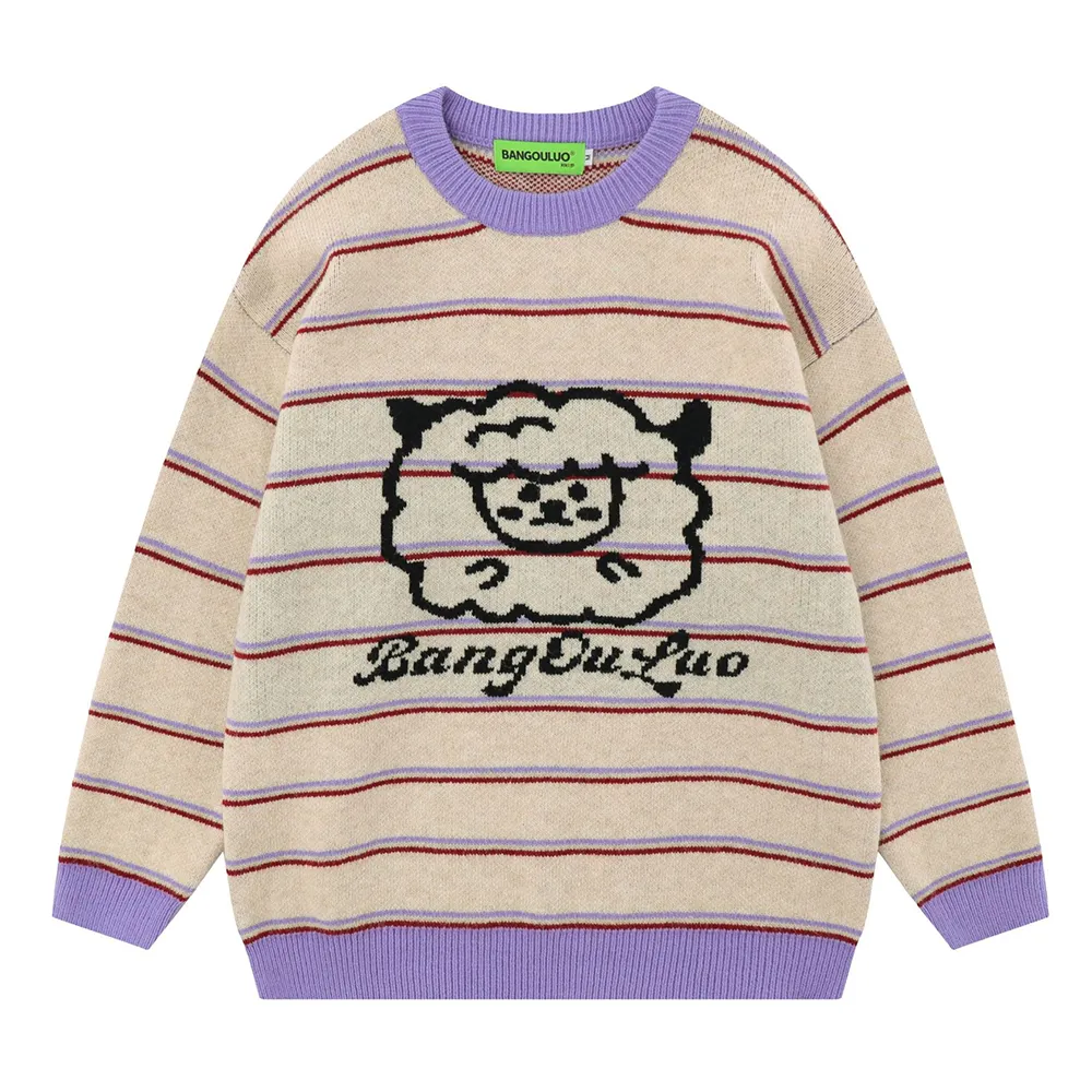 Japanese Retro Striped Lamb Sweater