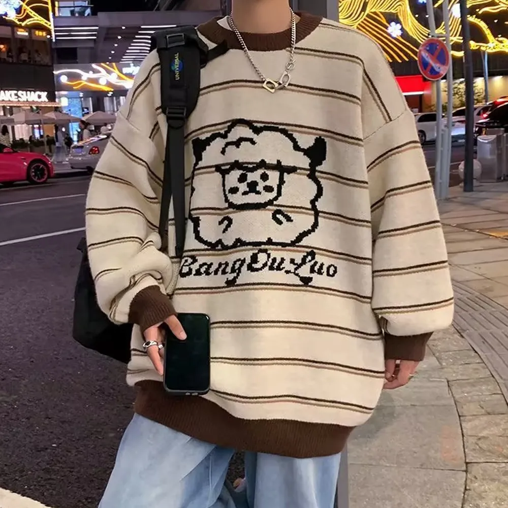 Japanese Retro Striped Lamb Sweater