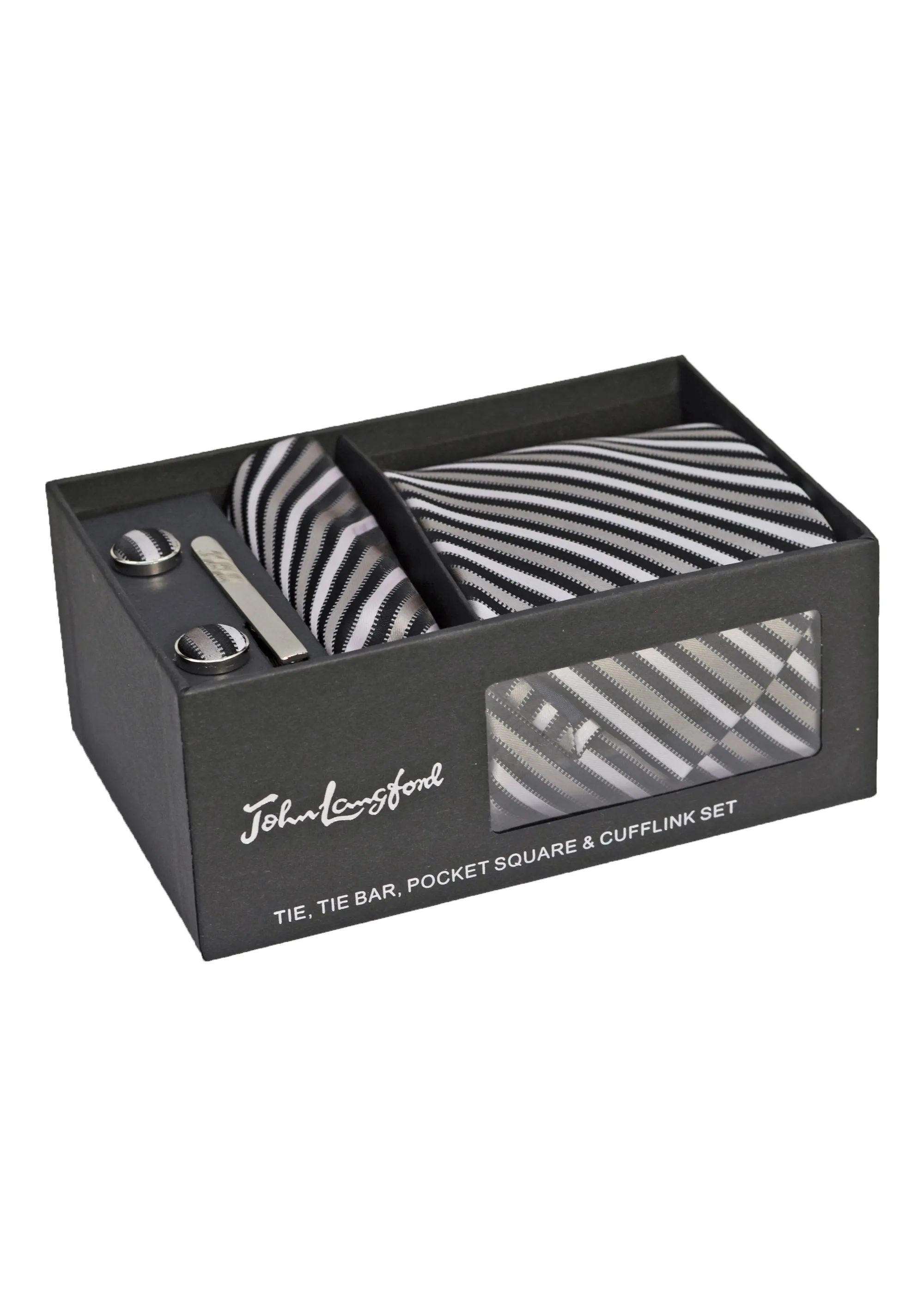 John Langford Tie, Pocket Square, Tie Bar and Cufflink Set