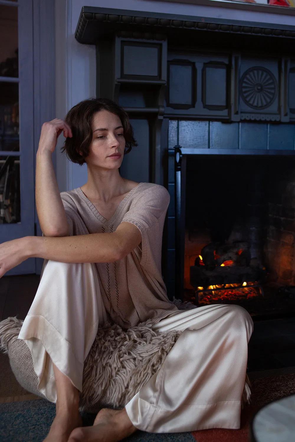 Jules Silk Charmeuse Pant in Alabaster