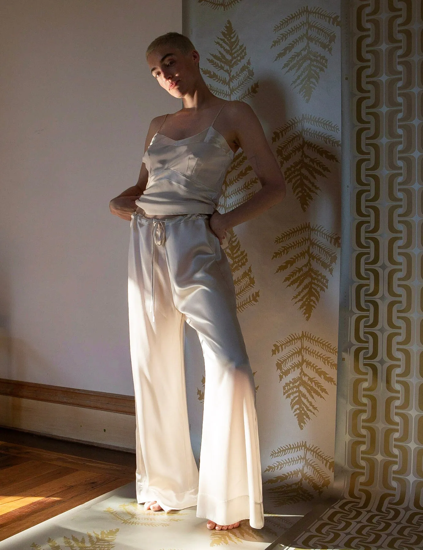 Jules Silk Charmeuse Pant in Alabaster