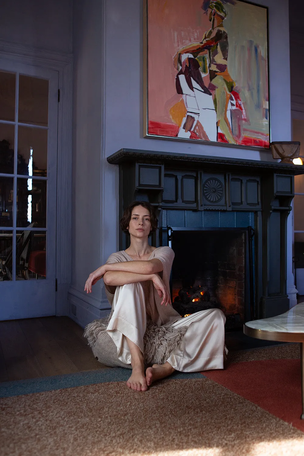 Jules Silk Charmeuse Pant in Alabaster