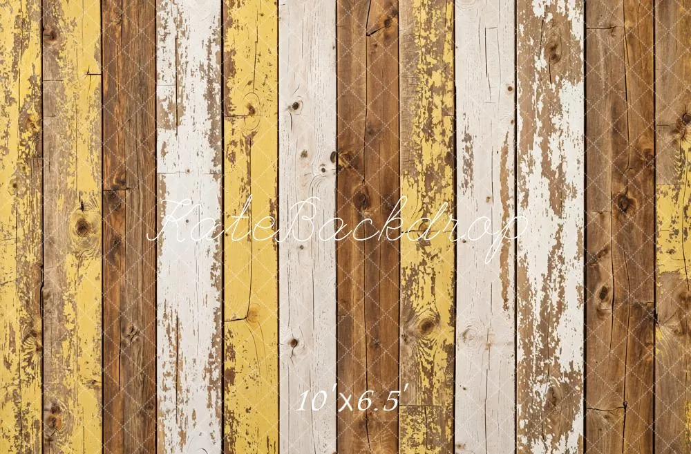 Kate Yellow Retro Shabby Striped Wood Floor Backdrop Designed by Kate Image
