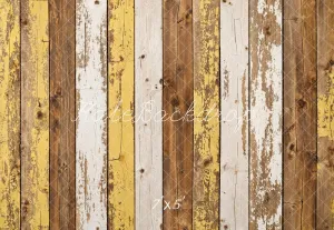 Kate Yellow Retro Shabby Striped Wood Floor Backdrop Designed by Kate Image