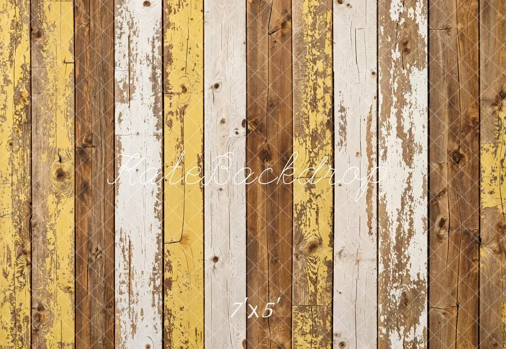 Kate Yellow Retro Shabby Striped Wood Floor Backdrop Designed by Kate Image