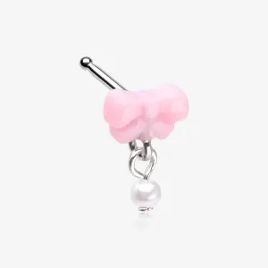 Kawaii Pop Fluffy Bow-Tie Pearlescent Dangle Nose Stud Ring