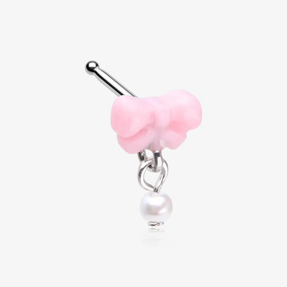 Kawaii Pop Fluffy Bow-Tie Pearlescent Dangle Nose Stud Ring