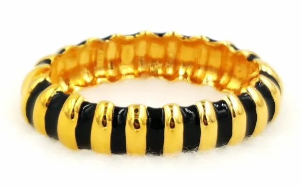 Kenneth Jay Lane Bracelet Designer Vintage Black Enamel and Gold Zebra Striped