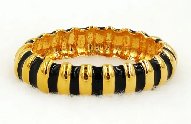 Kenneth Jay Lane Bracelet Designer Vintage Black Enamel and Gold Zebra Striped
