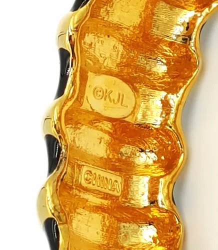 Kenneth Jay Lane Bracelet Designer Vintage Black Enamel and Gold Zebra Striped