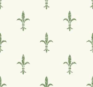KT2194 Fleur De Lis Wallpaper-White/Green
