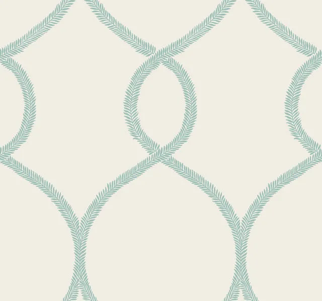 KT2238 Laurel Leaf Ogee Wallpaper-Teal