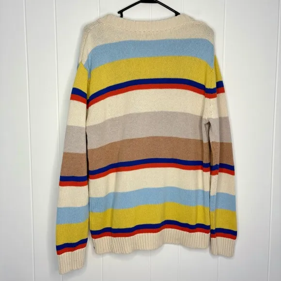 Kule Striped Dale Sweater Merino Wool Cotton V-neck Preppy Women’s Size Large